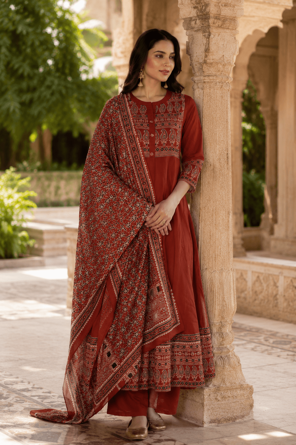 Jaipuri Rust Grace Anarkali Set
