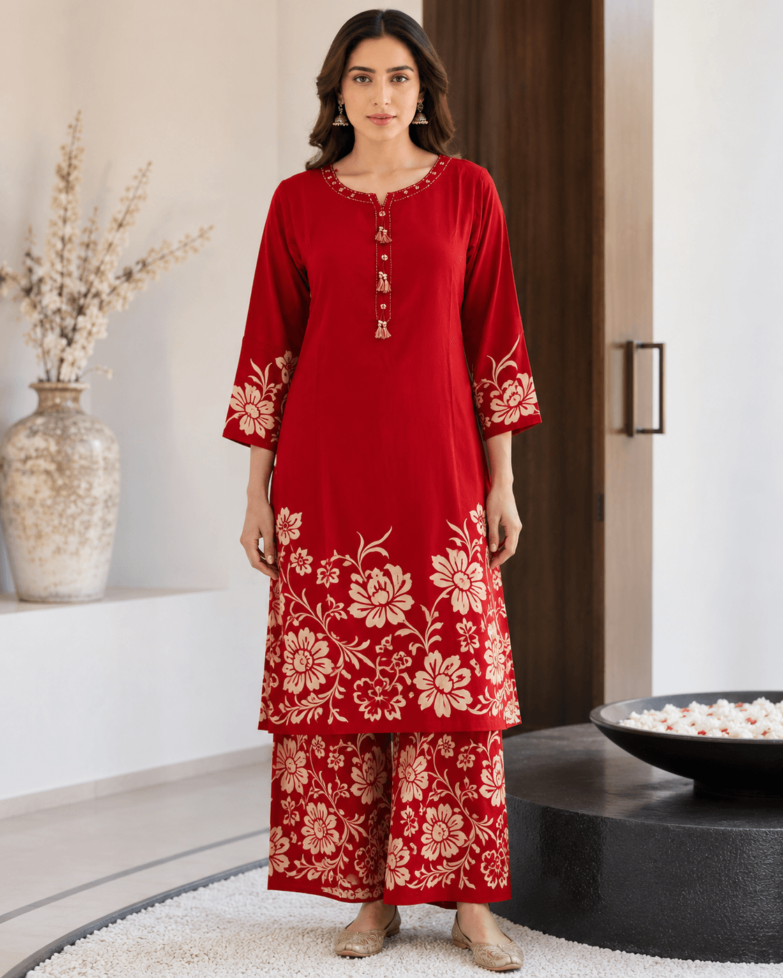 Royal Red Floral Co-Ord Set