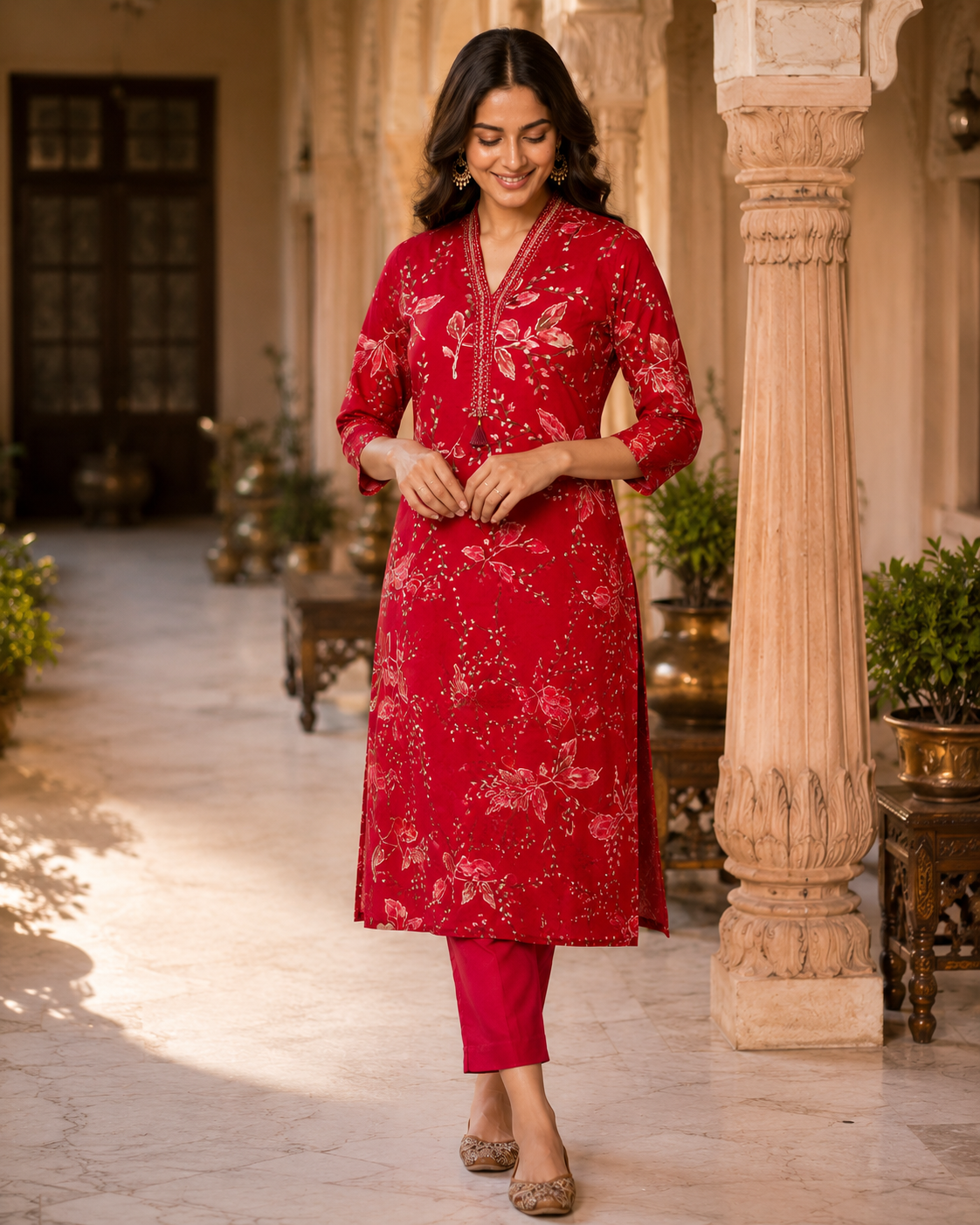 Crimson Blossom Grace Kurta Set