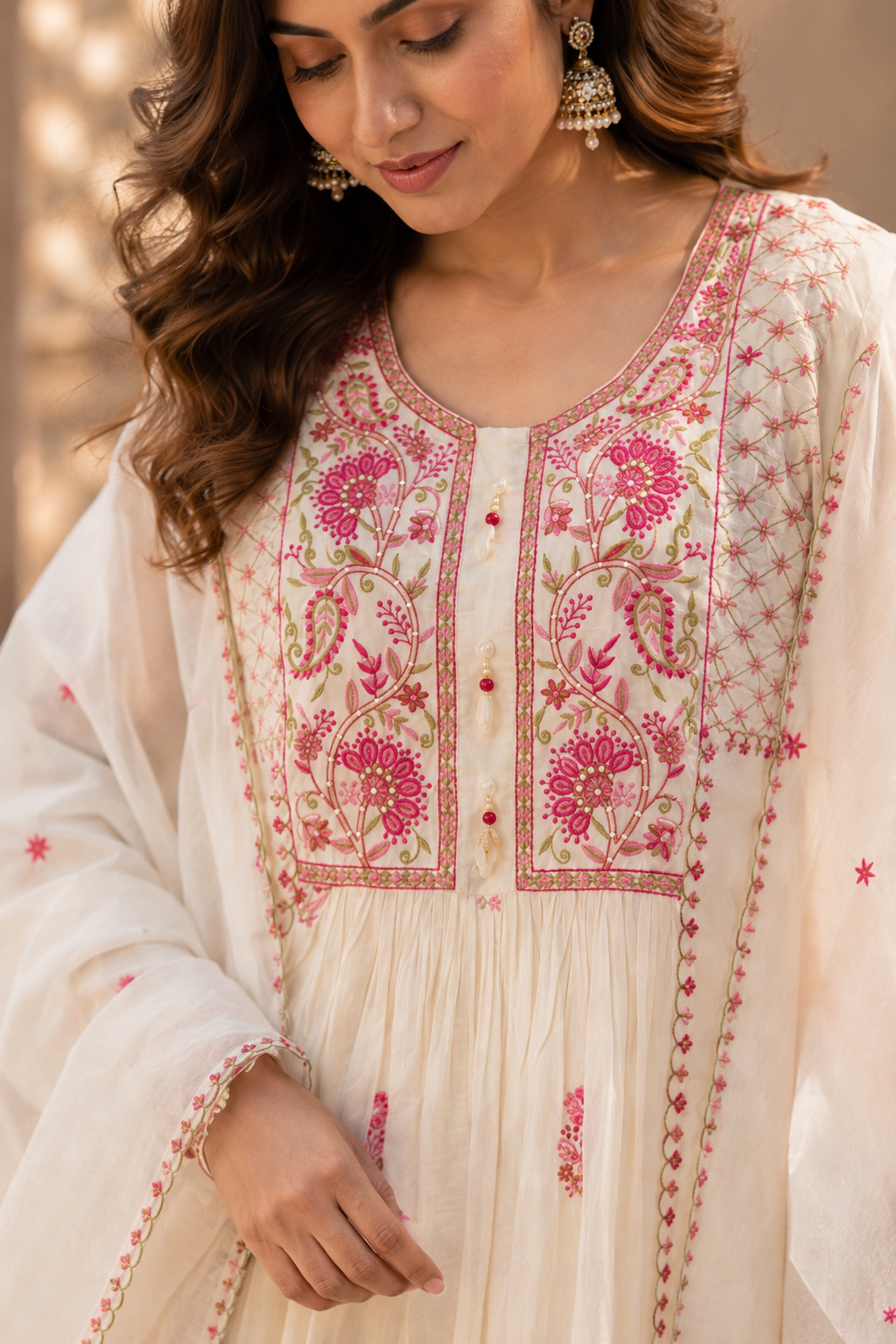 Gulnaar White Anarkali Set