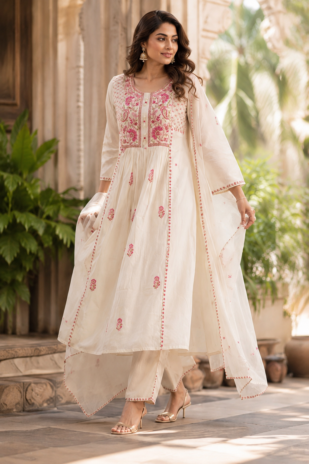 Gulnaar White Anarkali Set