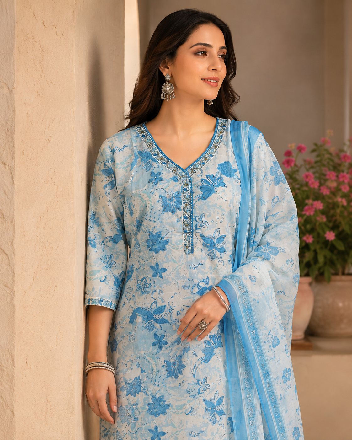 Sky Blossom Floral Kurta Set