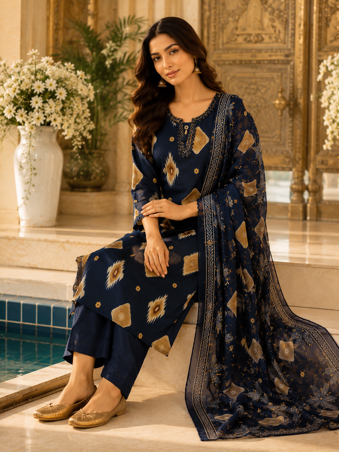 Midnight Ikat Grace Kurti Set