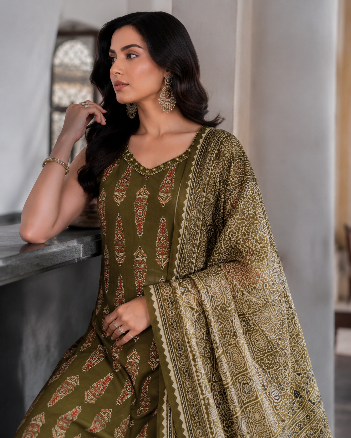 Mehandi Heritage Printed Kurta Palazzo Set