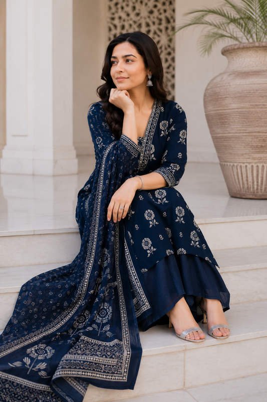 Timeless Navy Floral Palazzo Set