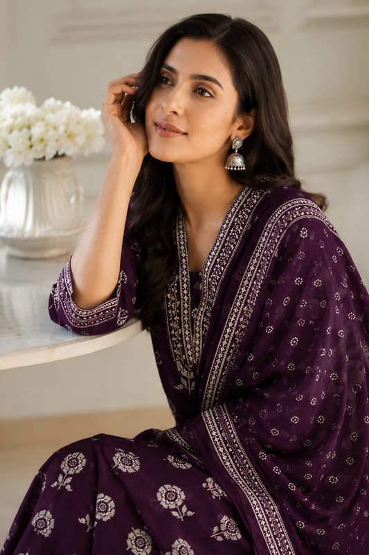 Purple Heritage Kurta Palazzo Set