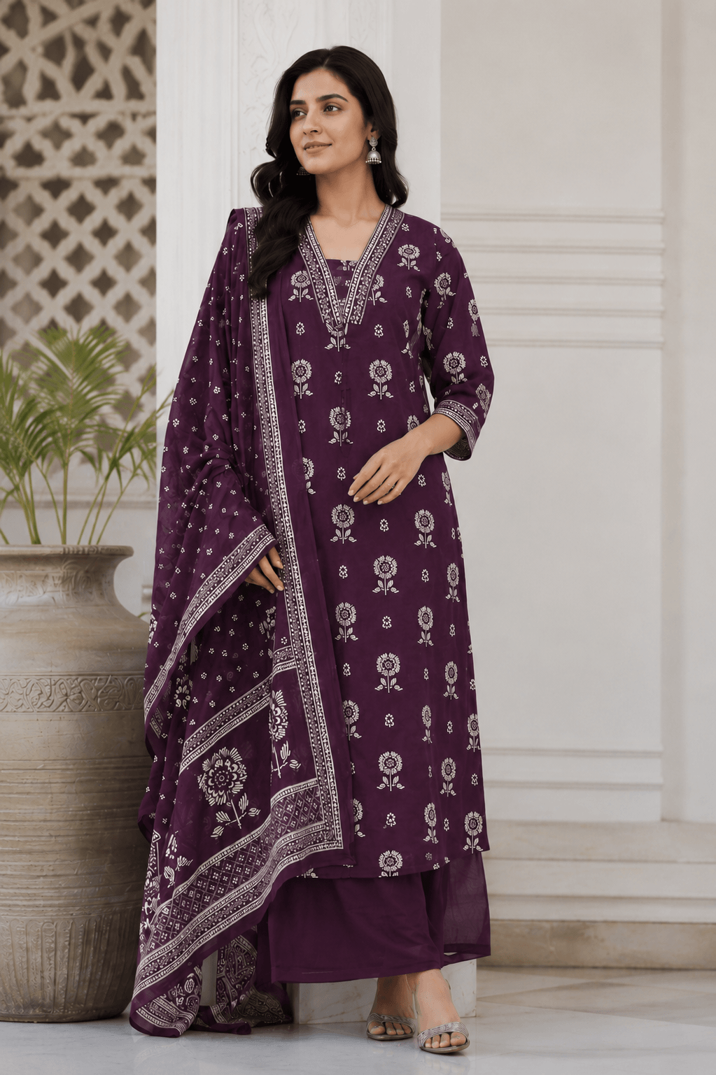 Purple Heritage Kurta Palazzo Set