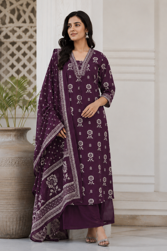 Purple Heritage Kurta Palazzo Set