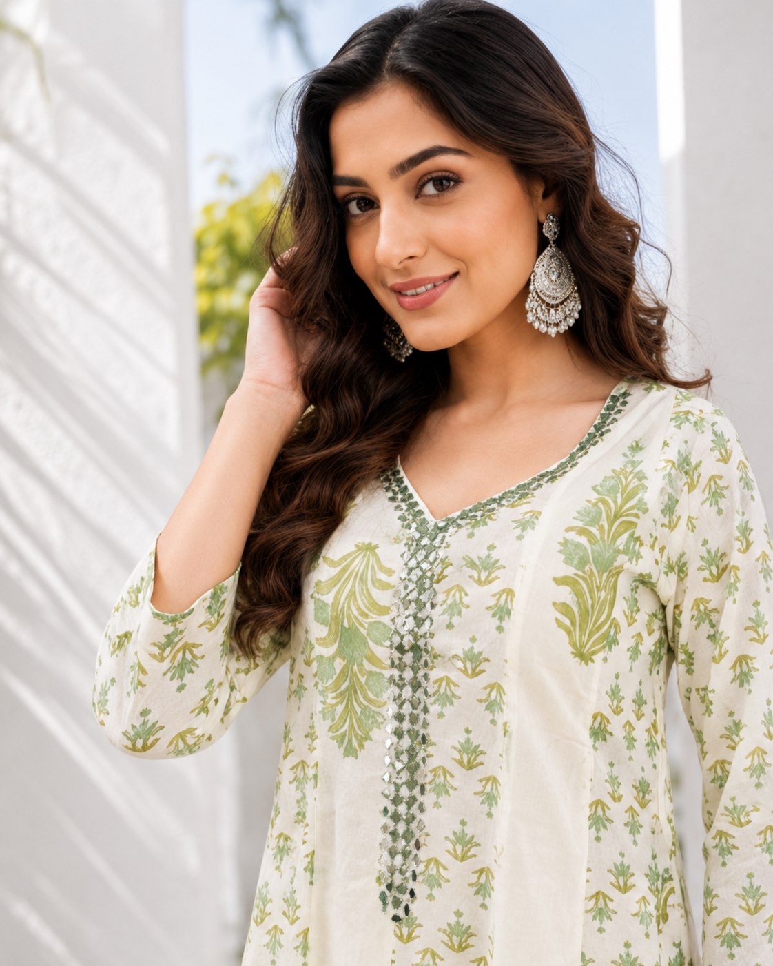 Jaipuri Printed Cream Anarkali