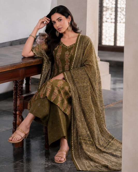 Mehandi Heritage Printed Kurta Palazzo Set