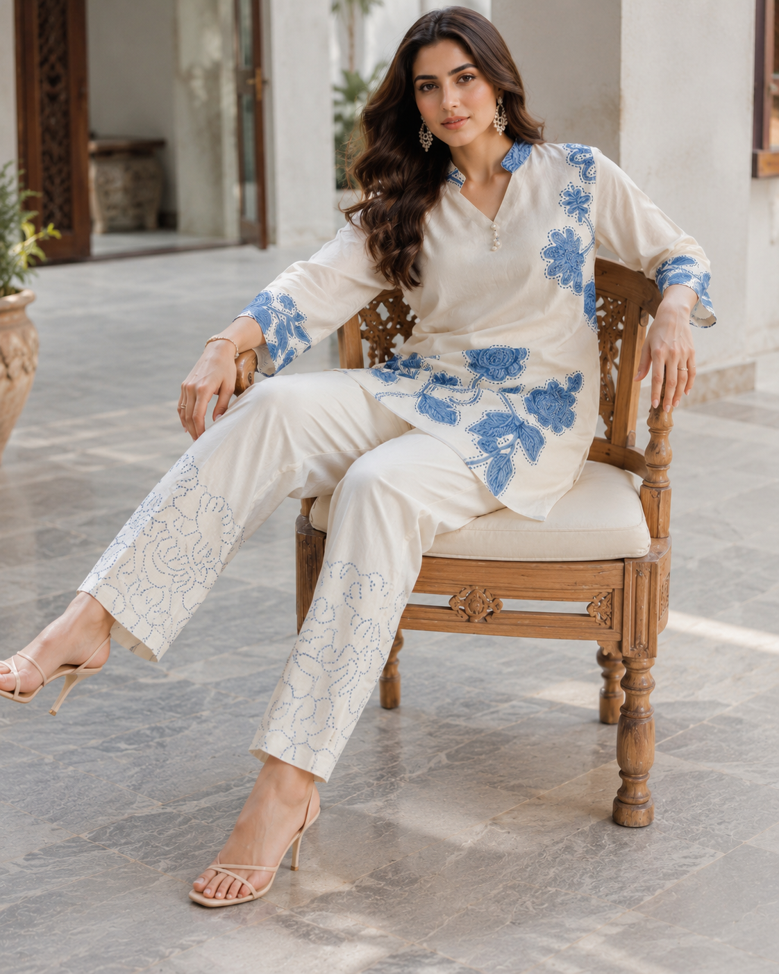 White Denim Printed Co-ord Set