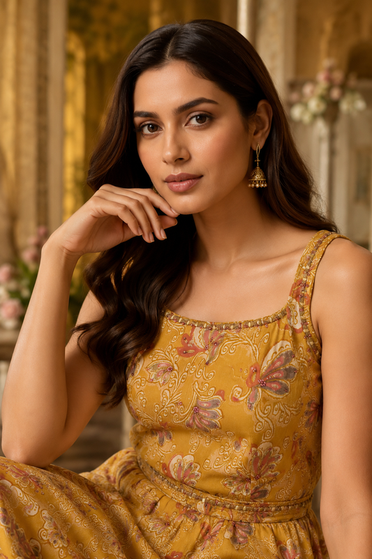 Golden Bloom Floral Maxi Dress