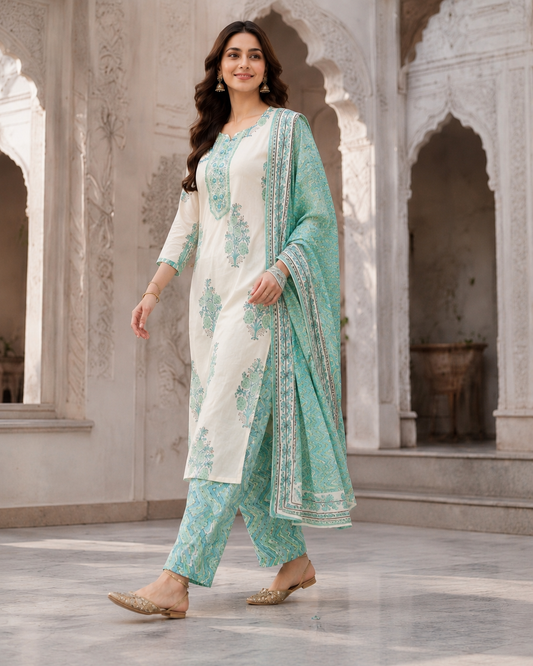 Aqua Garden Elegance Kurti Set