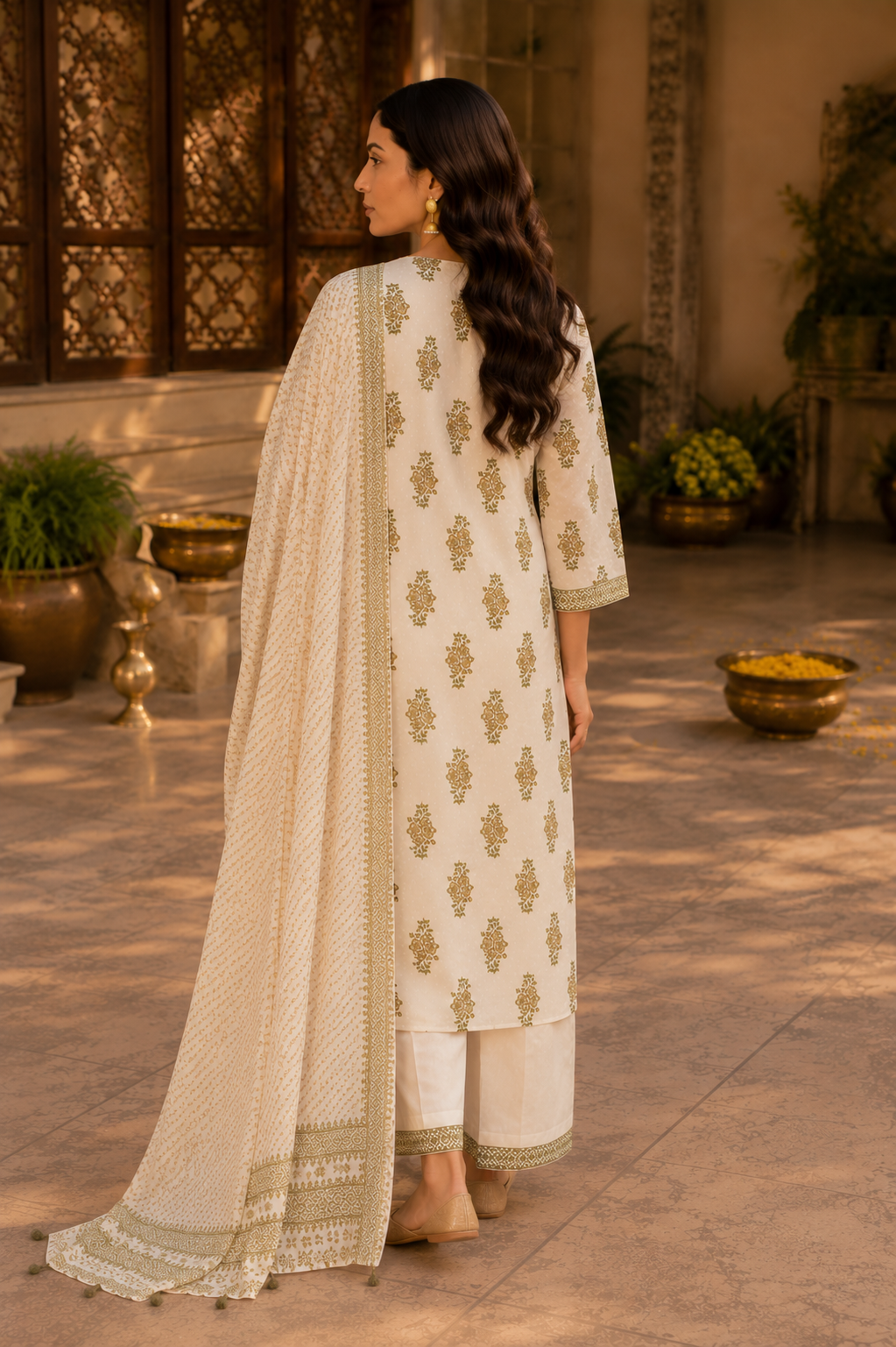 White Bloom Heritage Kurti Set