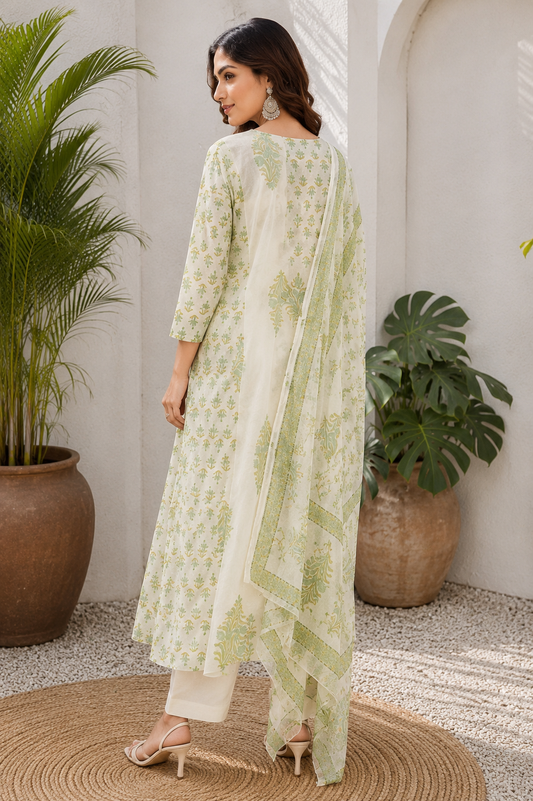 Jaipuri Printed Cream Anarkali