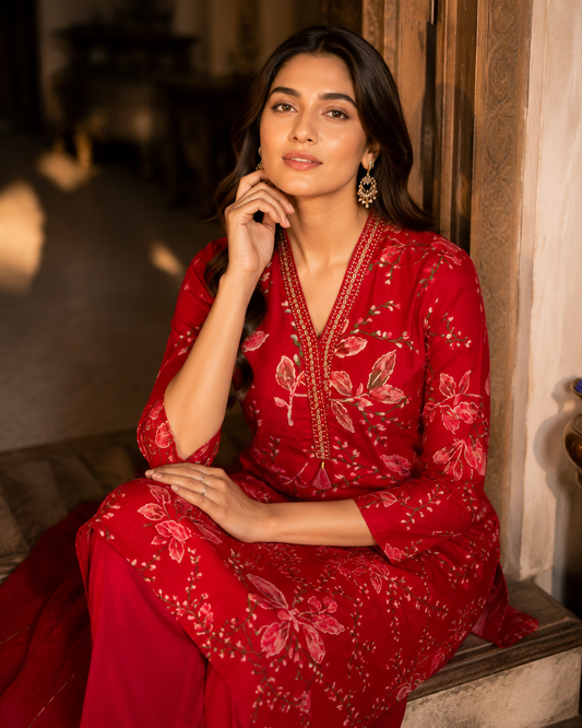 Crimson Blossom Grace Kurta Set
