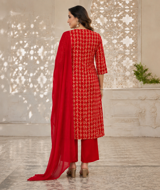 Shagun Red Printed Kurta Set
