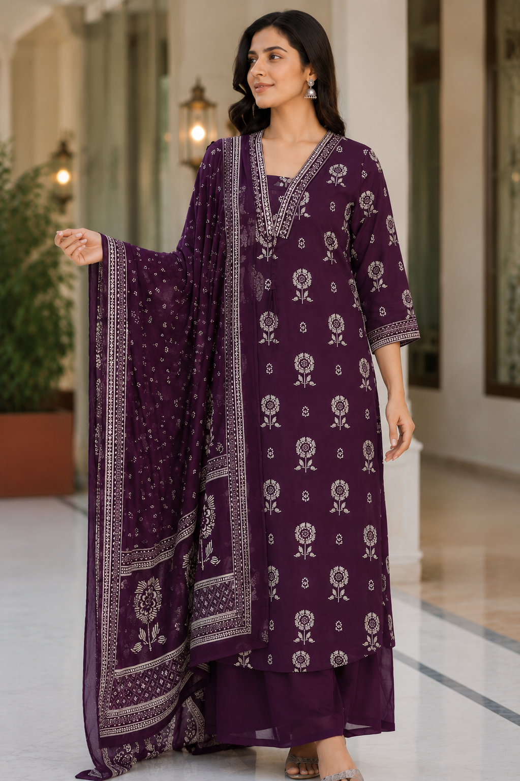 Purple Heritage Kurta Palazzo Set