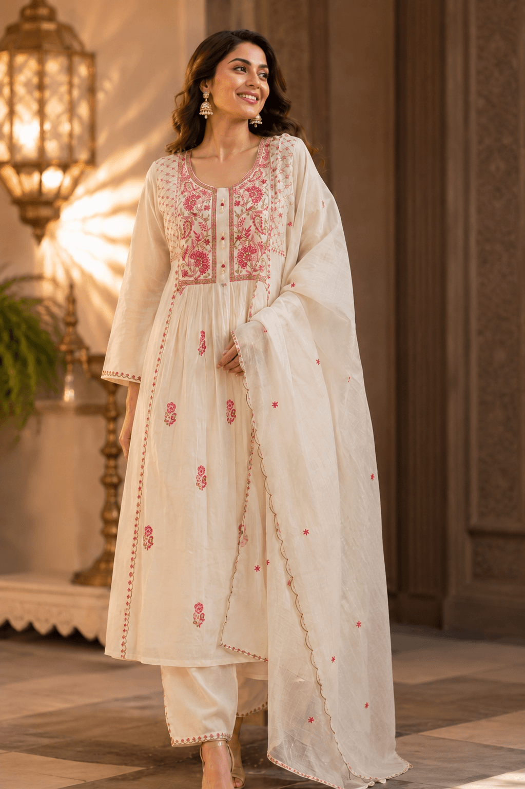 Gulnaar White Anarkali Set