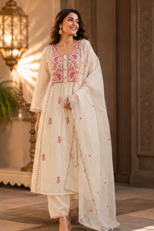 Gulnaar White Anarkali Set