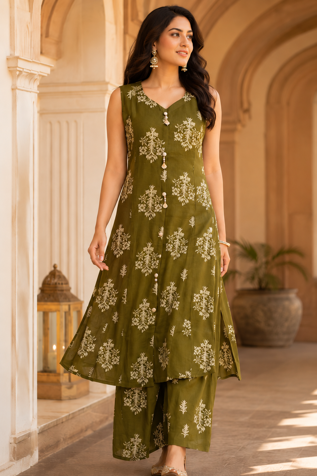 Olive Bloom Flared Frock