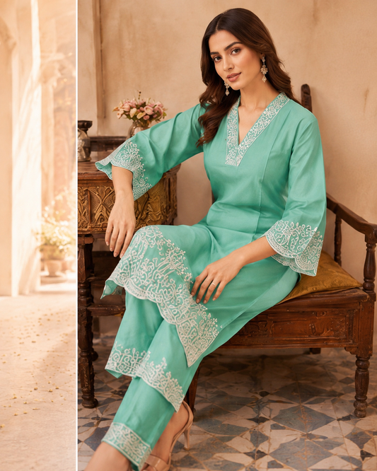 Mint Grace Embroidered Co-Ord Set