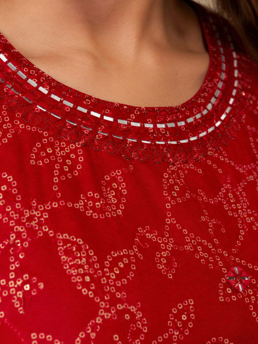 Ruby Blossom Mirror Work Sleeveless Kurti Set