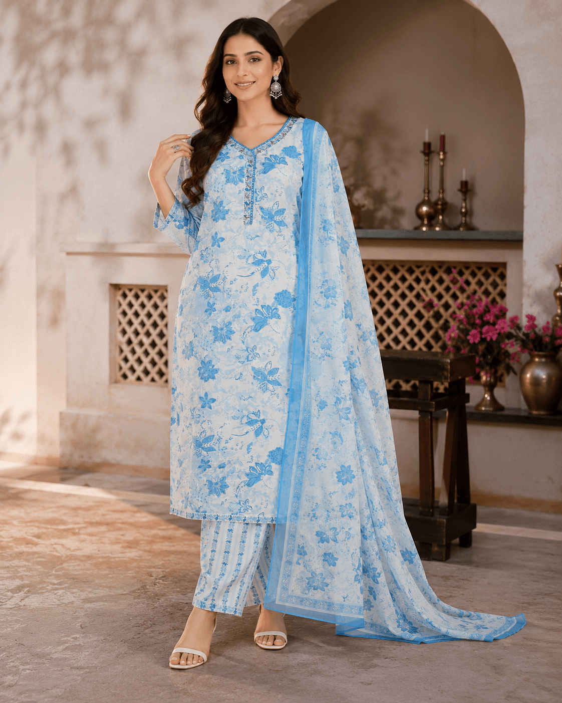Sky Blossom Floral Kurta Set