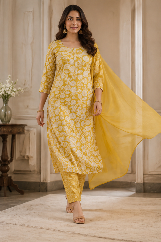 Sunlit Marigold Charm Printed Kurta Set