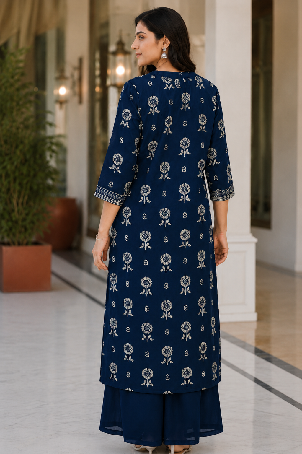 Timeless Navy Floral Palazzo Set