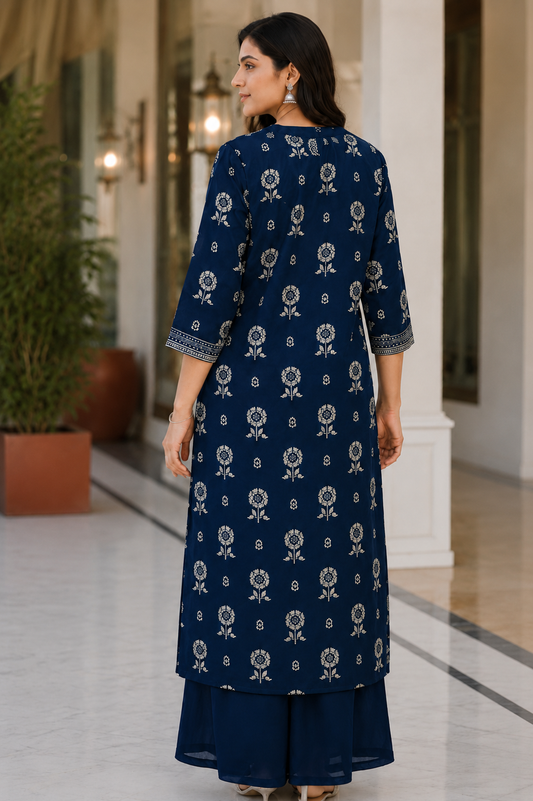Timeless Navy Floral Palazzo Set