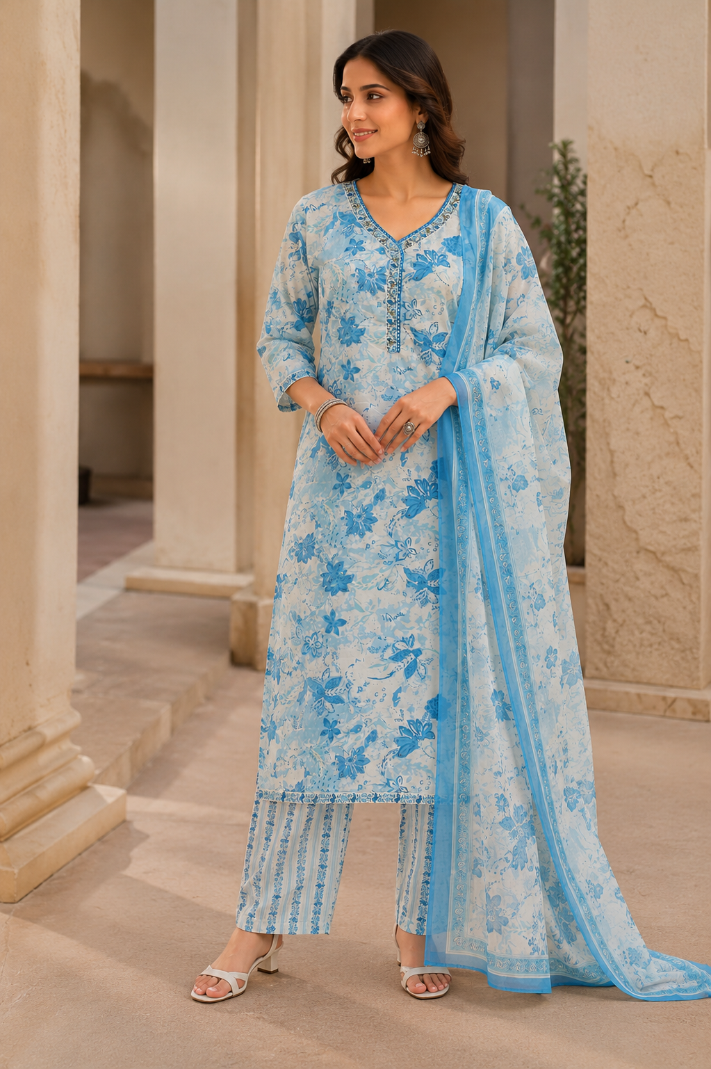 Sky Blossom Floral Kurta Set
