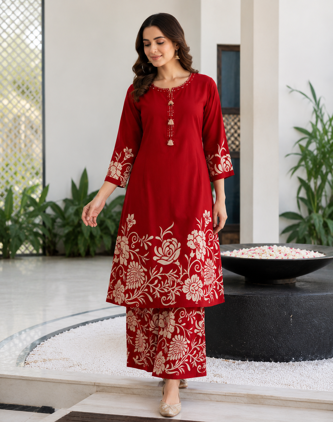 Royal Red Floral Co-Ord Set