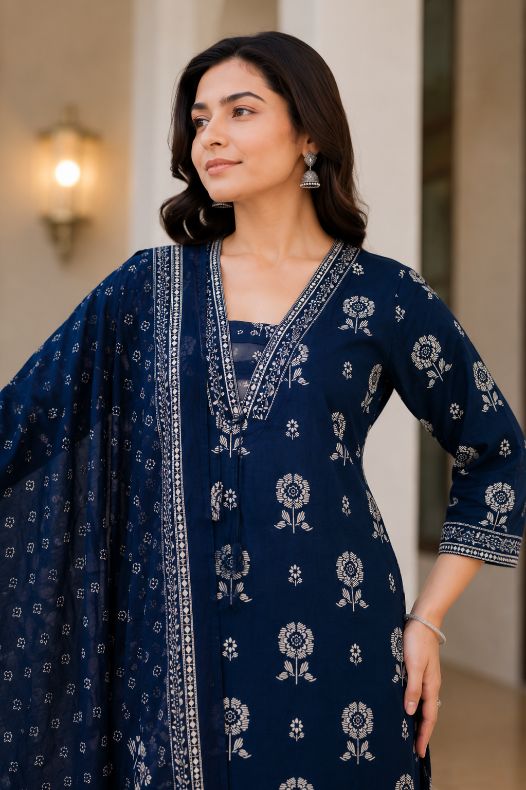Timeless Navy Floral Palazzo Set