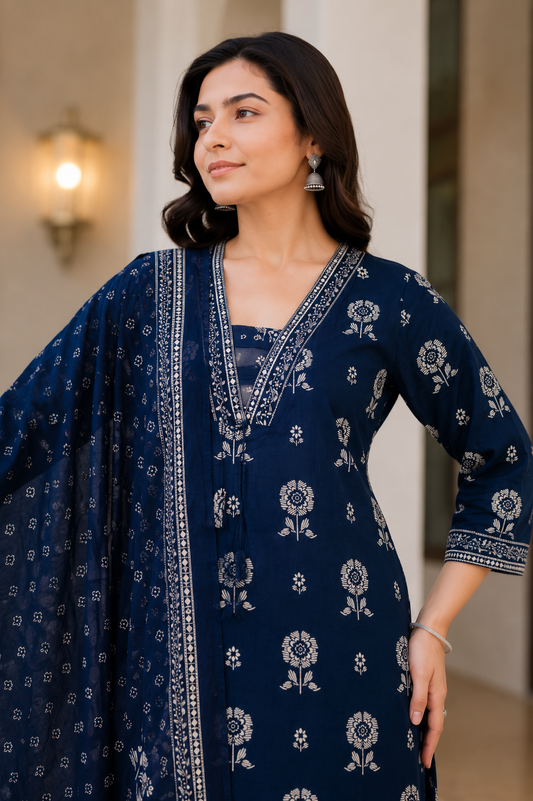 Timeless Navy Floral Palazzo Set