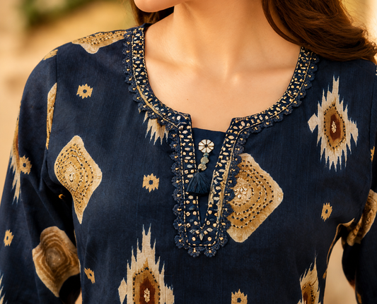 Midnight Ikat Grace Kurti Set