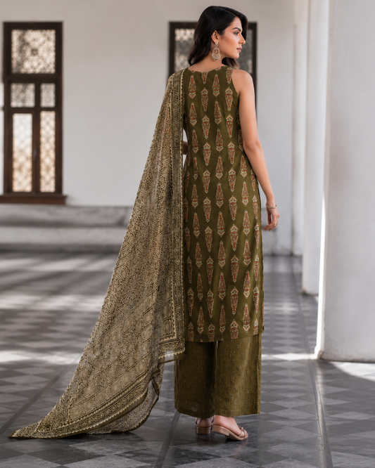 Mehandi Heritage Printed Kurta Palazzo Set