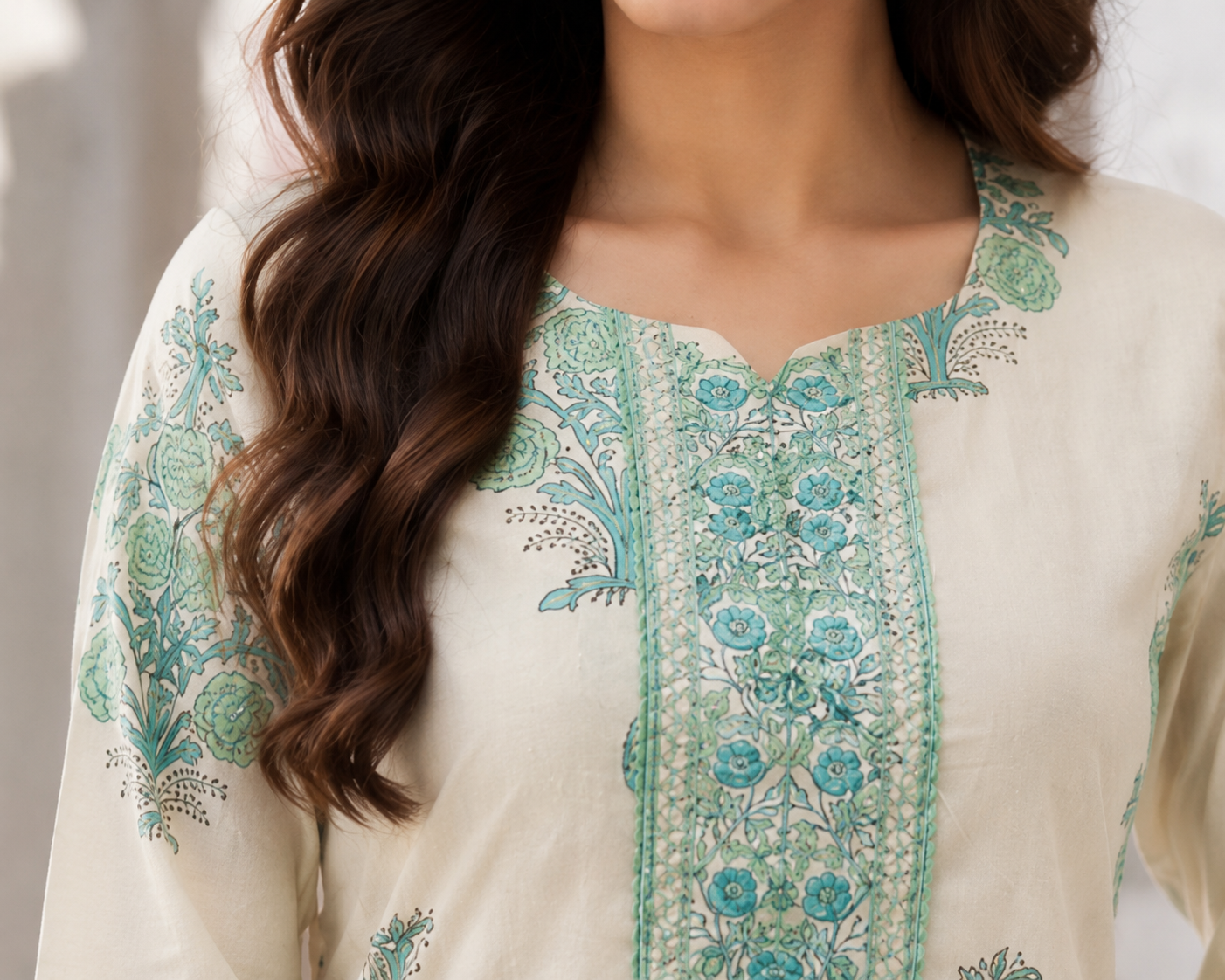 Aqua Garden Elegance Kurti Set