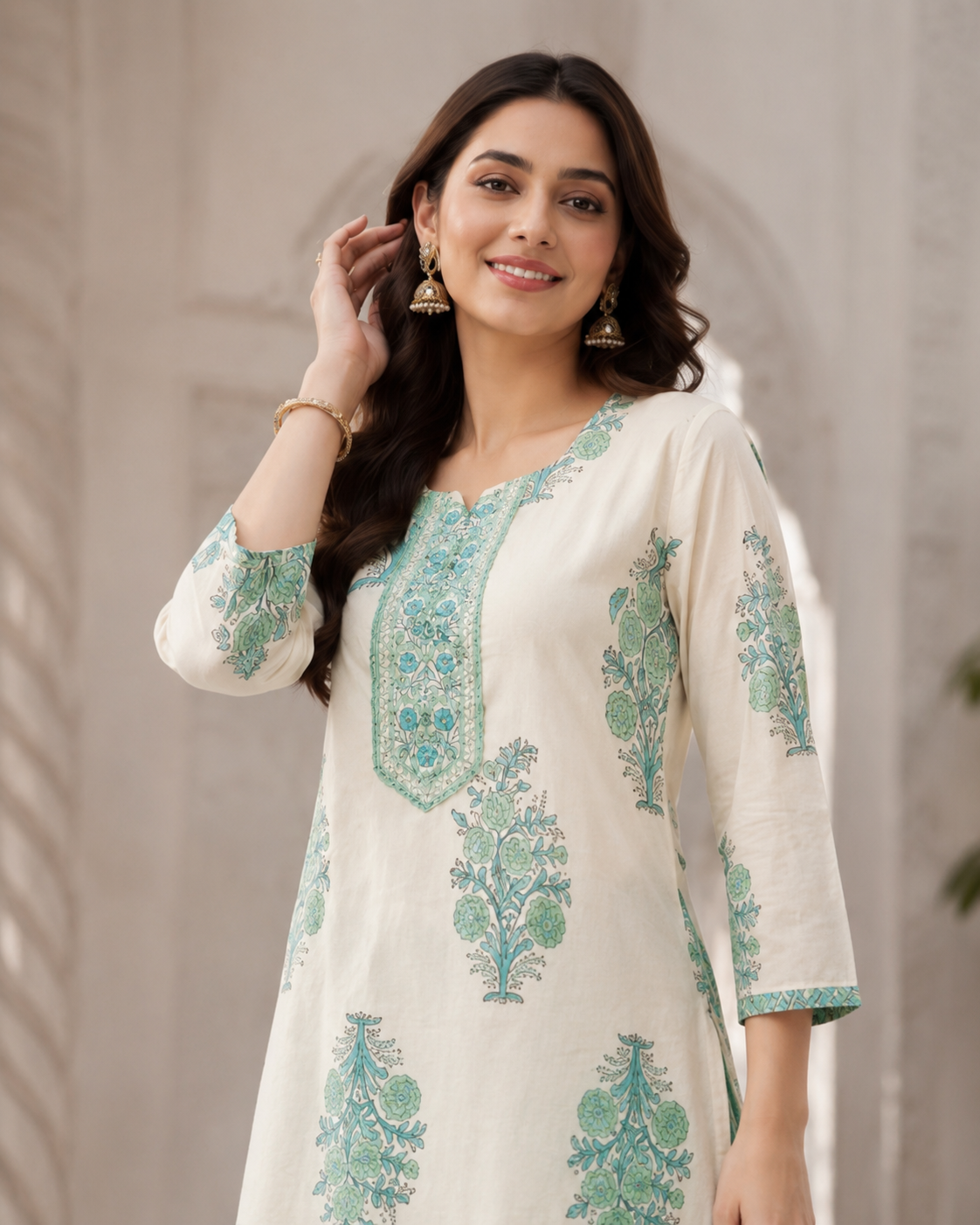 Aqua Garden Elegance Kurti Set