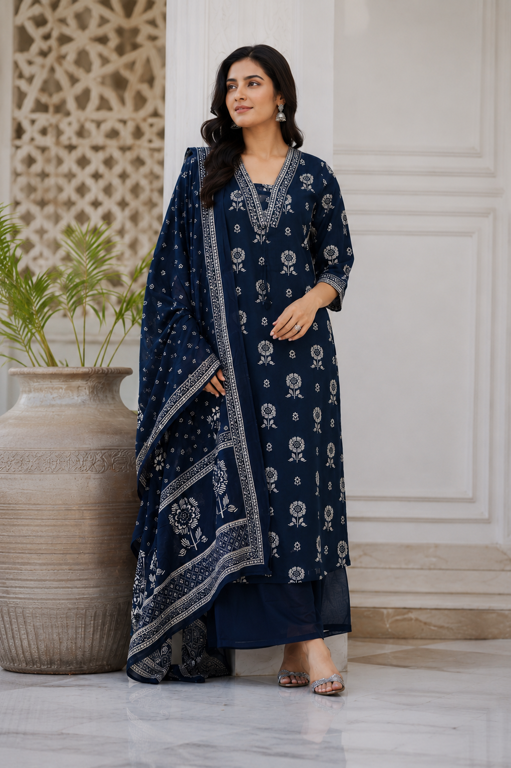 Timeless Navy Floral Palazzo Set