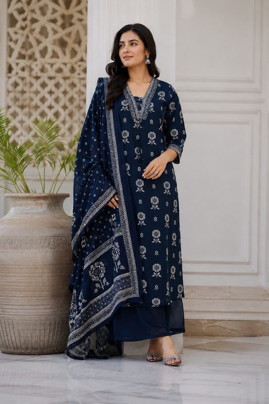 Timeless Navy Floral Palazzo Set