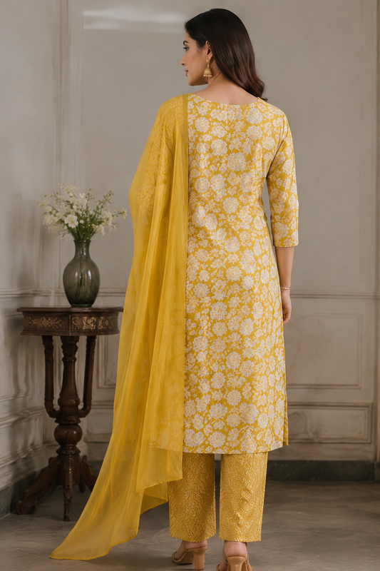 Sunlit Marigold Charm Printed Kurta Set