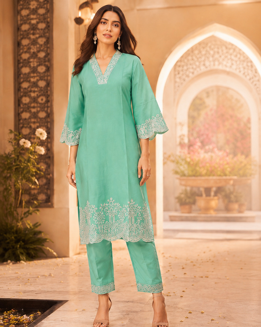Mint Grace Embroidered Co-Ord Set