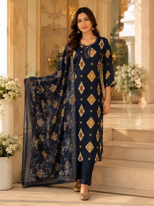 Midnight Ikat Grace Kurti Set