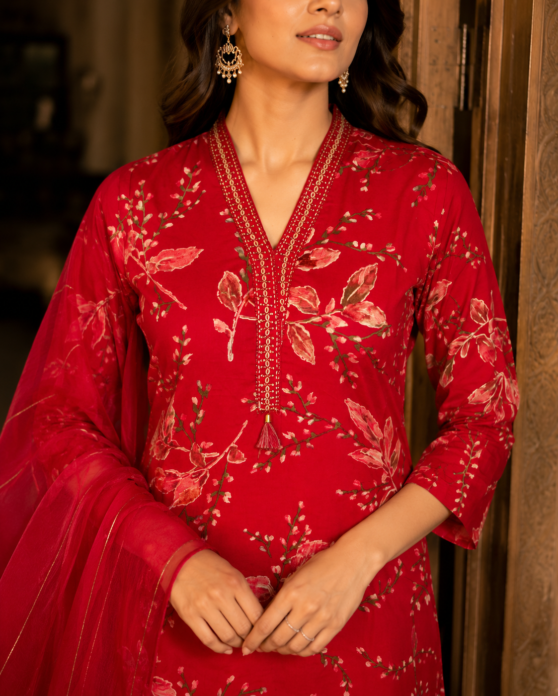 Crimson Blossom Grace Kurta Set