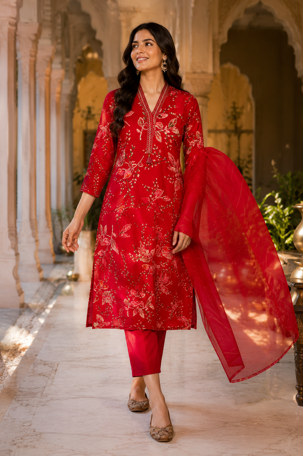 Crimson Blossom Grace Kurta Set