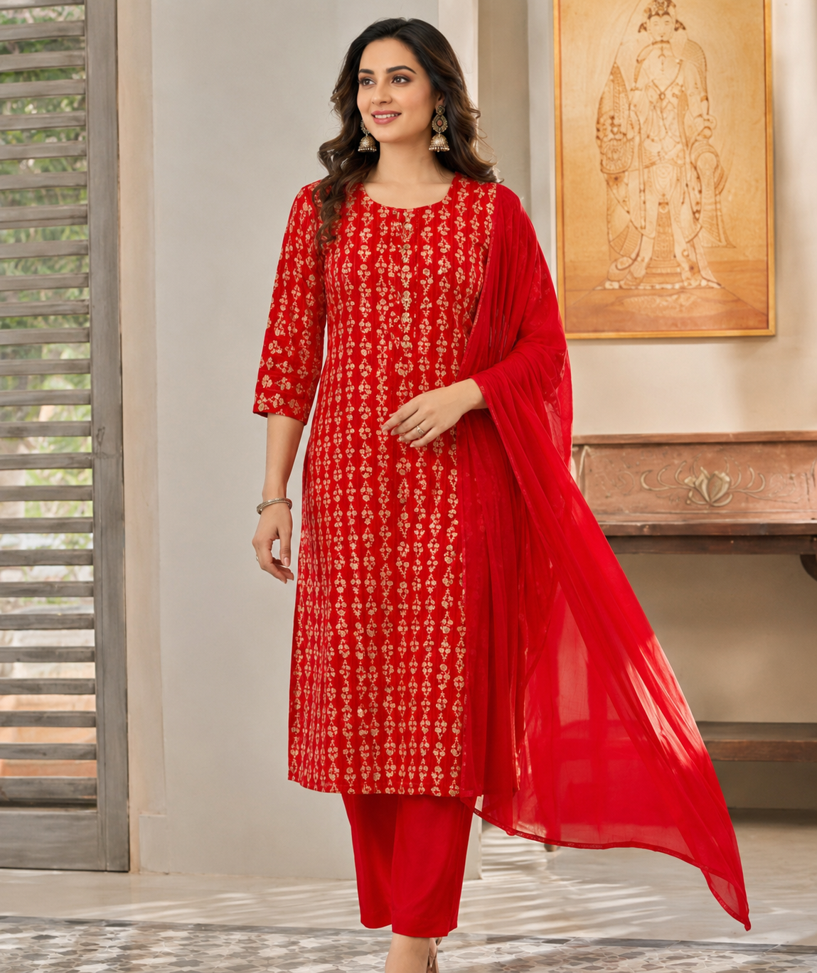 Shagun Red Printed Kurta Set