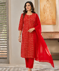 Shagun Red Printed Kurta Set