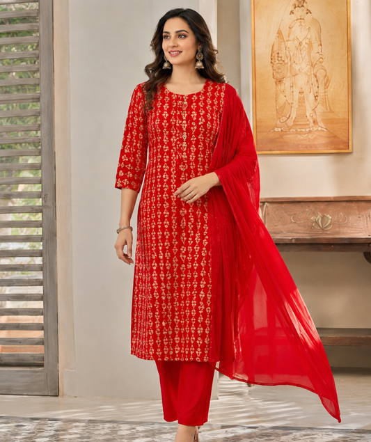 Shagun Red Printed Kurta Set