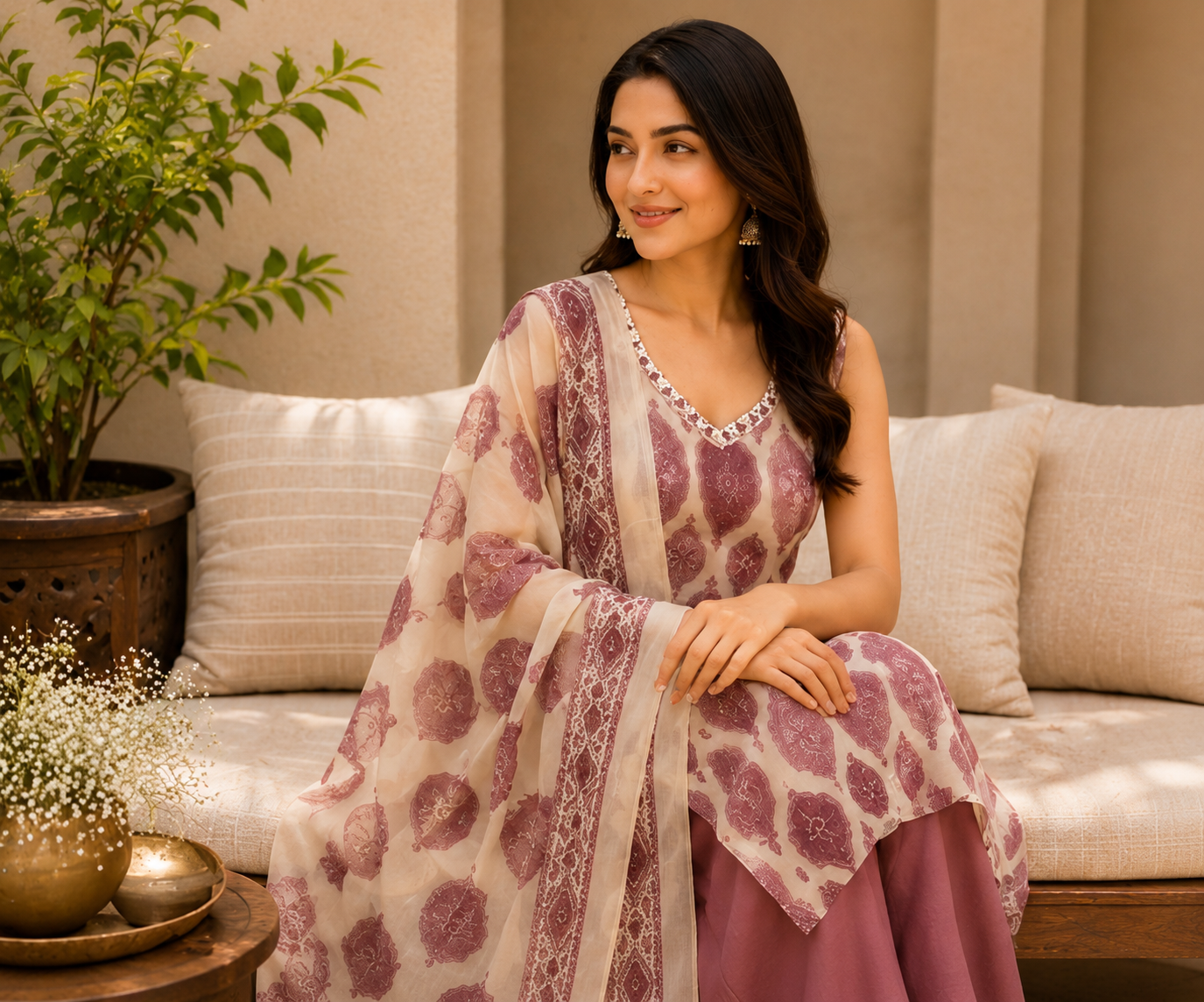 Meher Mauve Sleeveless Kurta Set